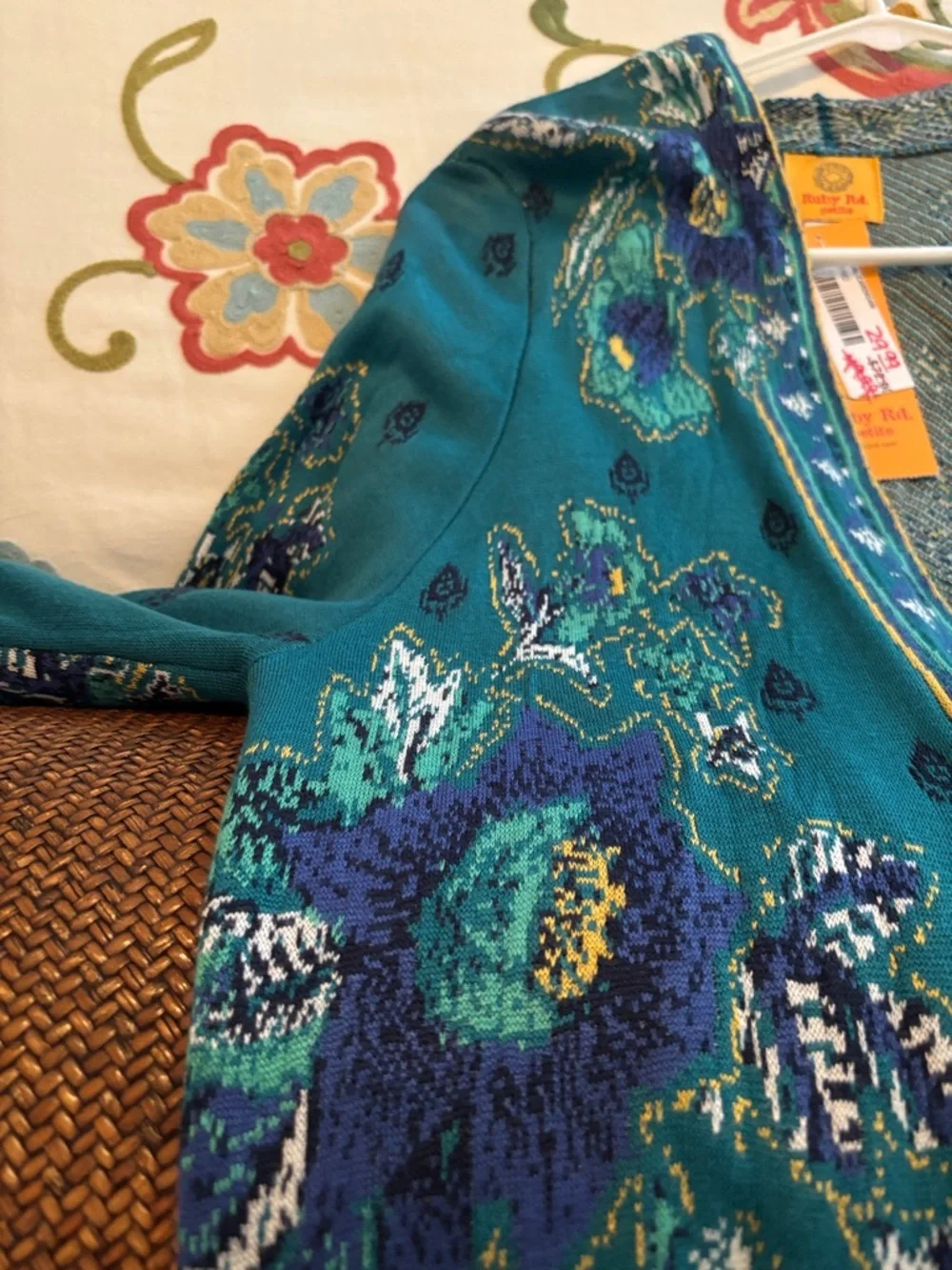Ruby Rd. Teal Floral Open Front Cardigan - Picture 3 of 6